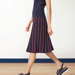 TORY SPORT Navy Orange Stripe Tech Knit Skirt, sz Medium